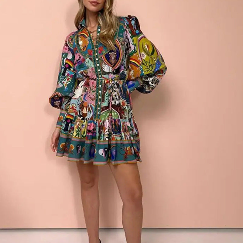 Multicolour printed mini dress