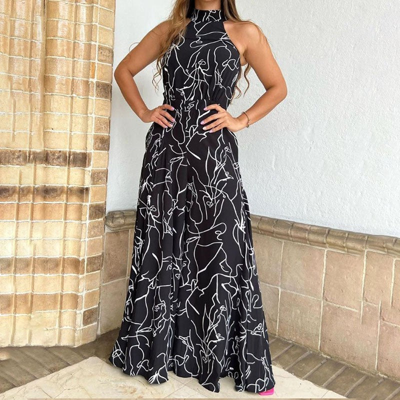 Black printed halter jumpsuit