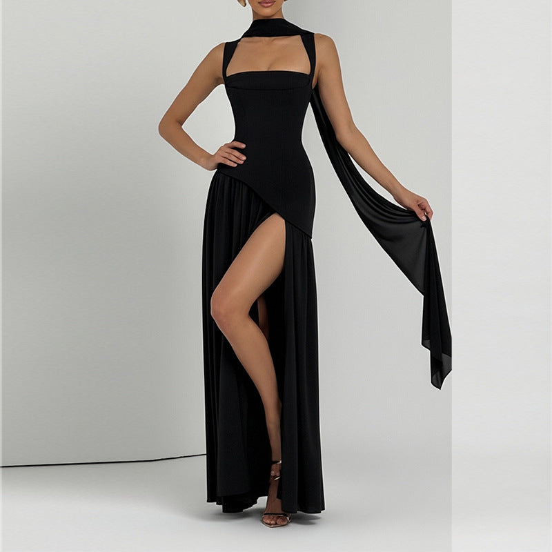 Black high-slit evening dress