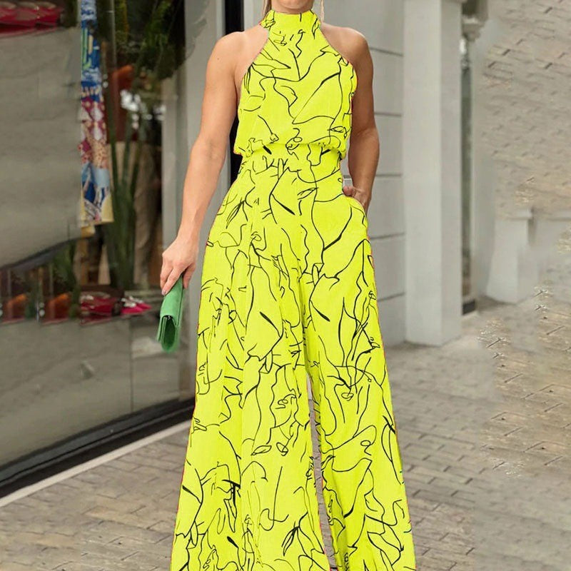Lime printed halter jumpsuit