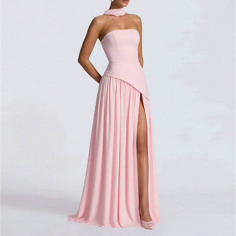 Blush strapless maxi dress