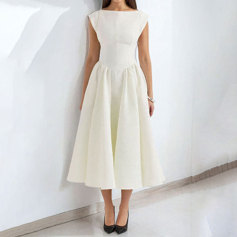Ivory sleeveless midi dress